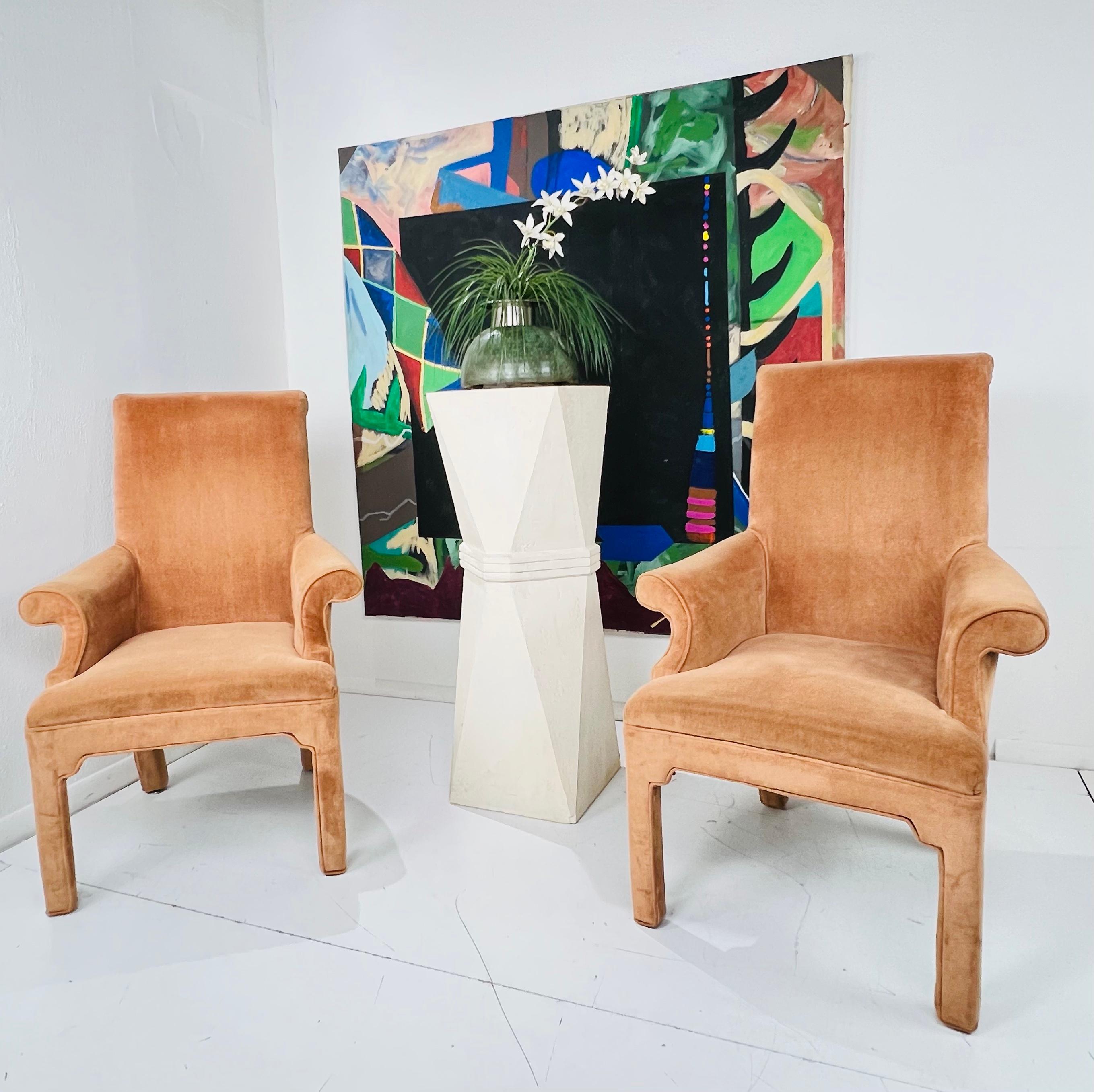 Pair of Scrolled Rollback Parsons Armchairs in the Style of Milo Baughman For Sale 5