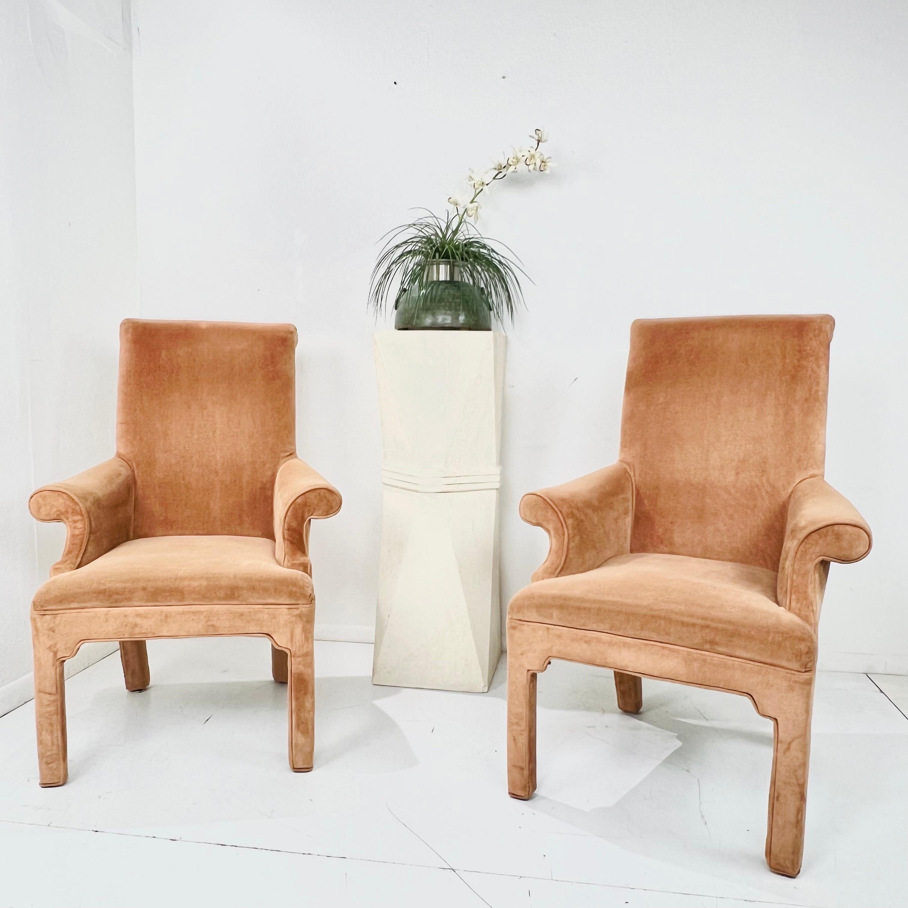 Pair of Scrolled Rollback Parsons Armchairs in the Style of Milo Baughman For Sale 6