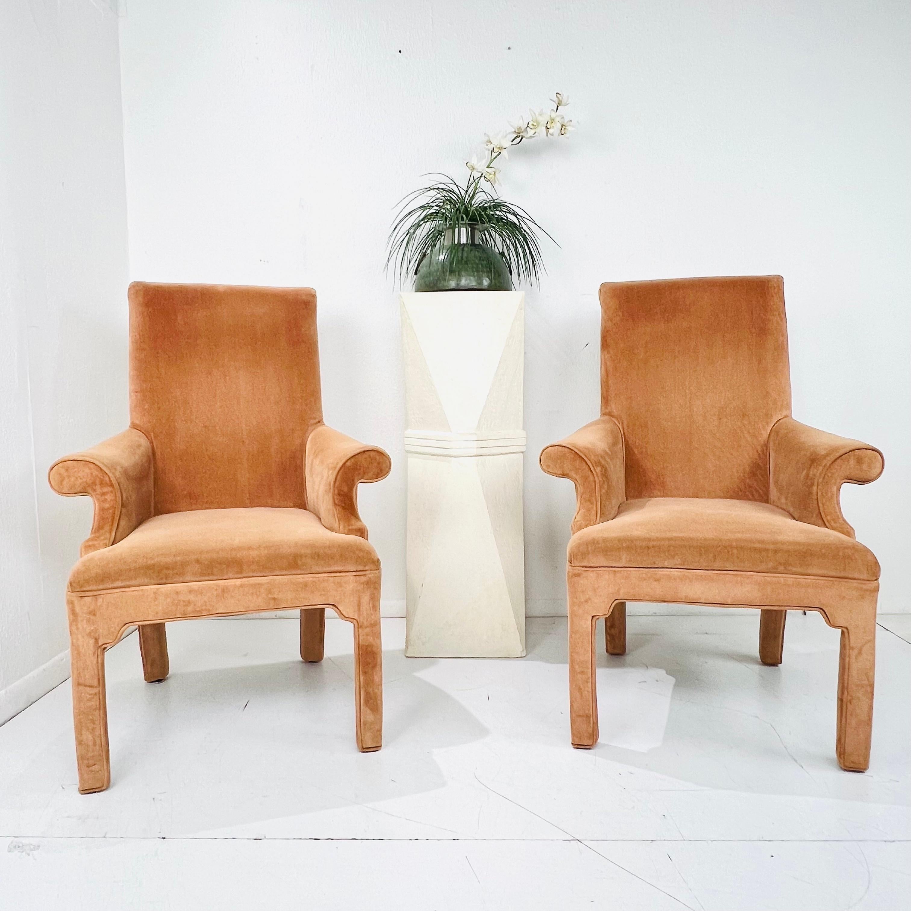 Pair of Scrolled Rollback Parsons Armchairs in the Style of Milo Baughman For Sale 7