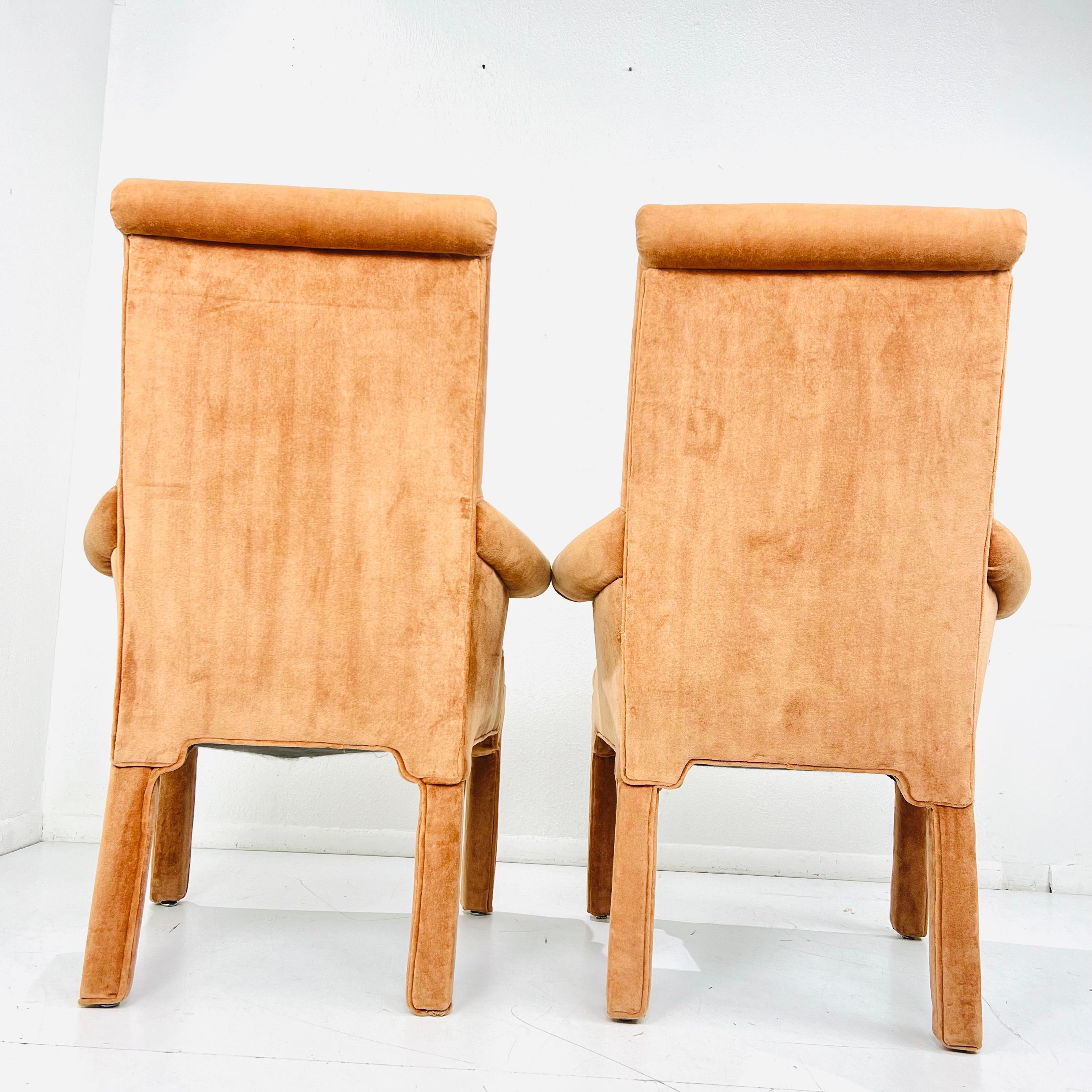 Pair of Scrolled Rollback Parsons Armchairs in the Style of Milo Baughman In Good Condition For Sale In Dallas, TX