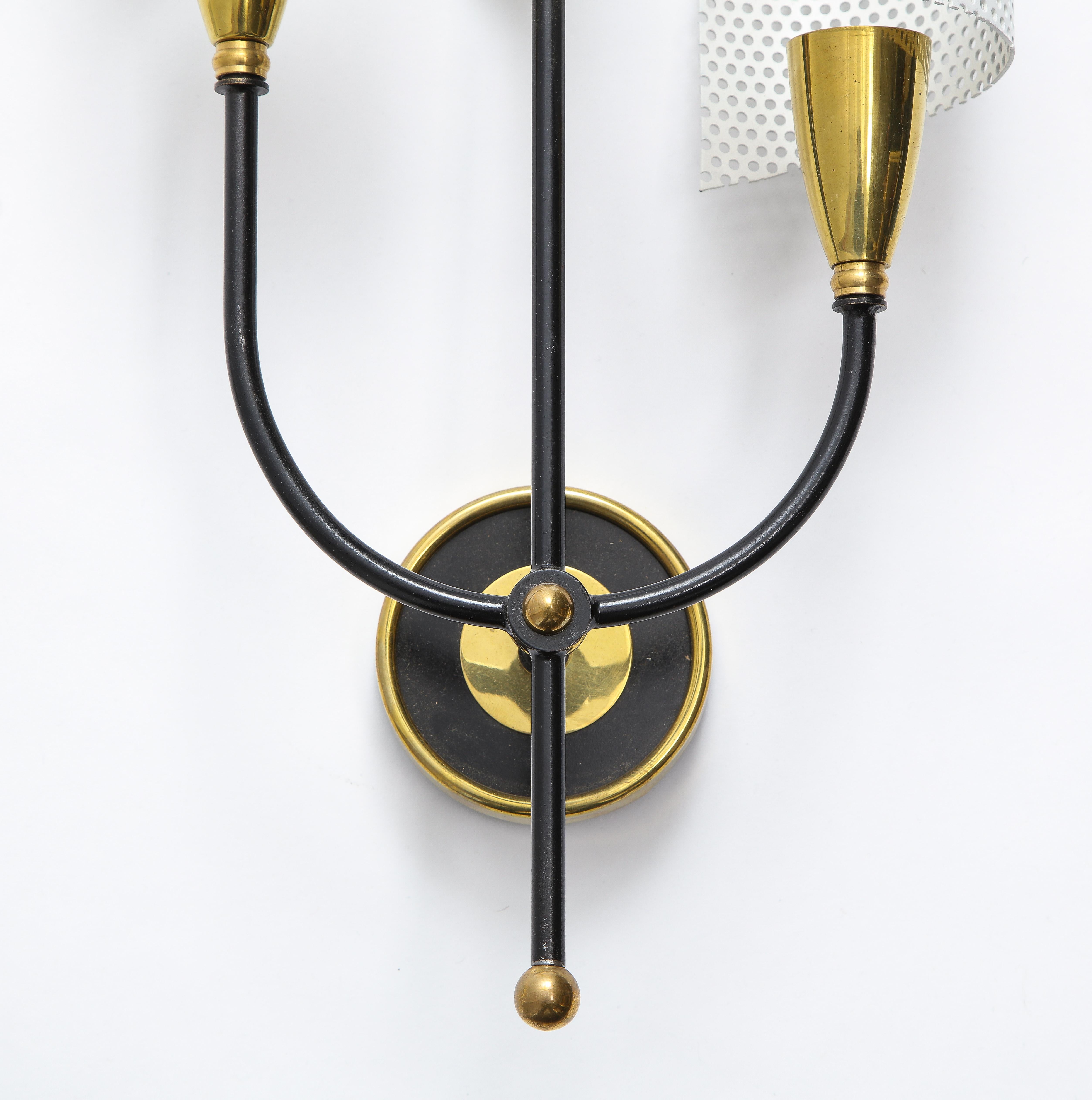 Pair of Scrolled Sconces in Brass and Aluminium by Mathieu, France, 1950s For Sale 3