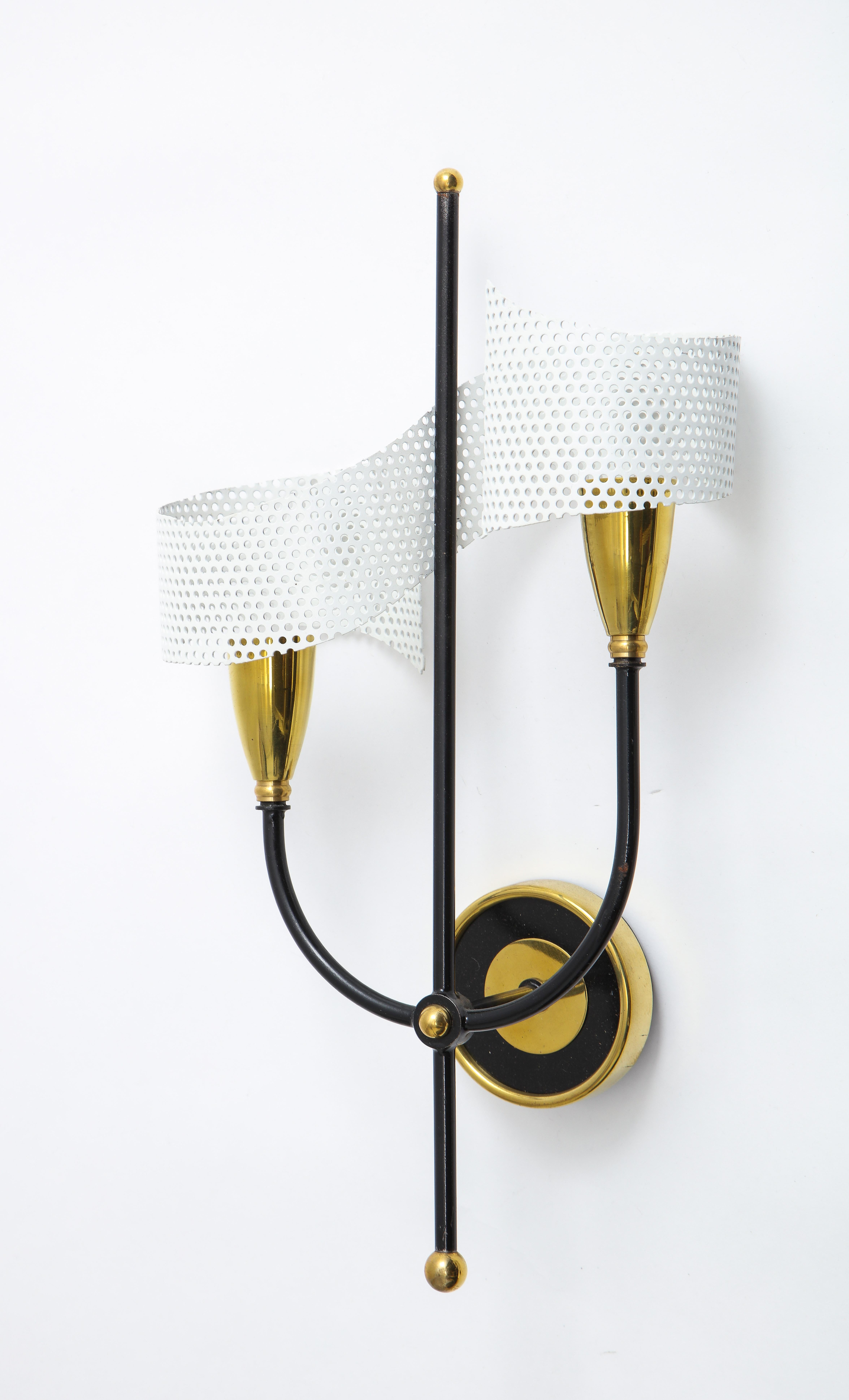 Pair of Scrolled Sconces in Brass and Aluminium by Mathieu, France, 1950s In Good Condition For Sale In New York, NY