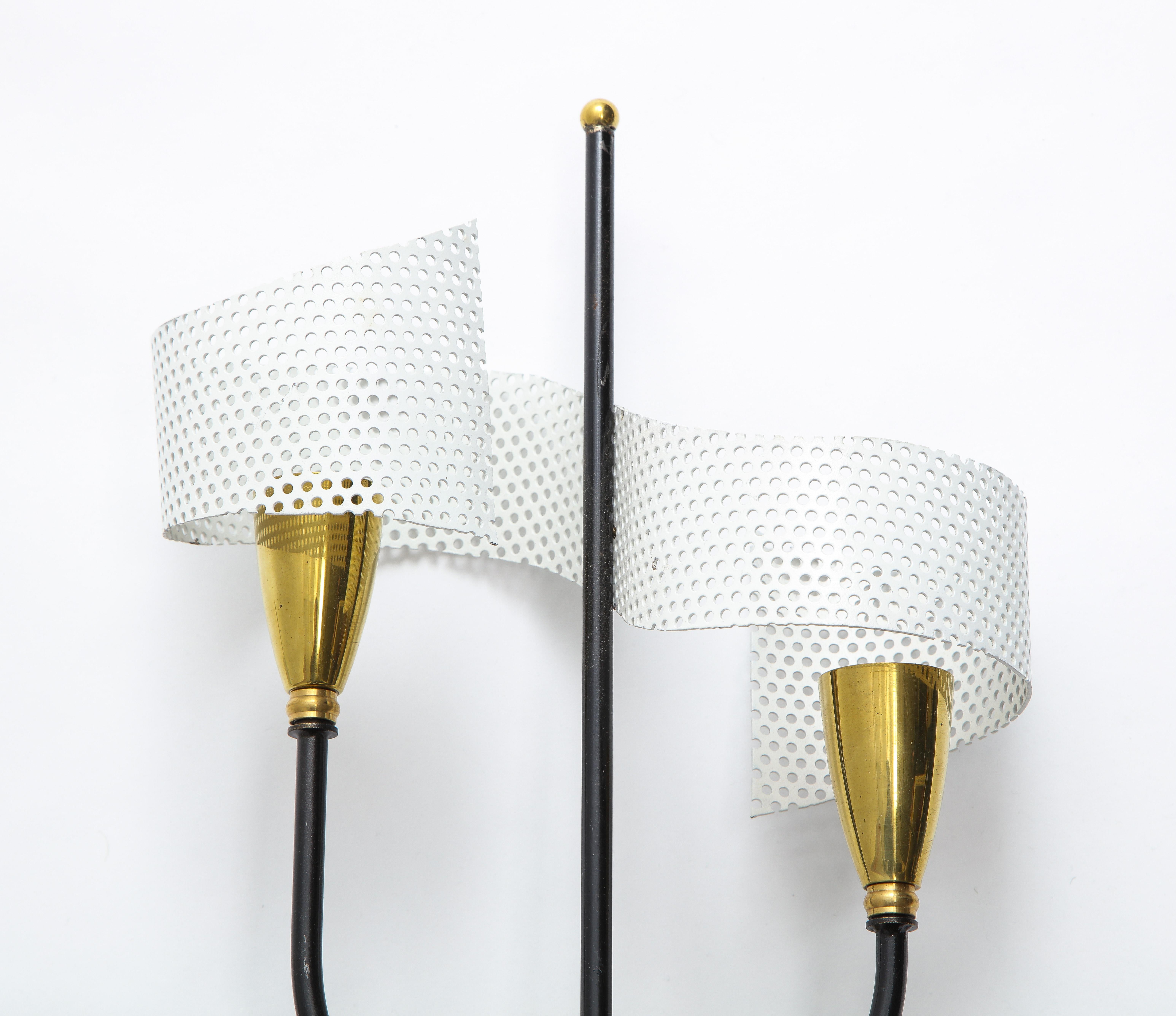 Pair of Scrolled Sconces in Brass and Aluminium by Mathieu, France, 1950s For Sale 2