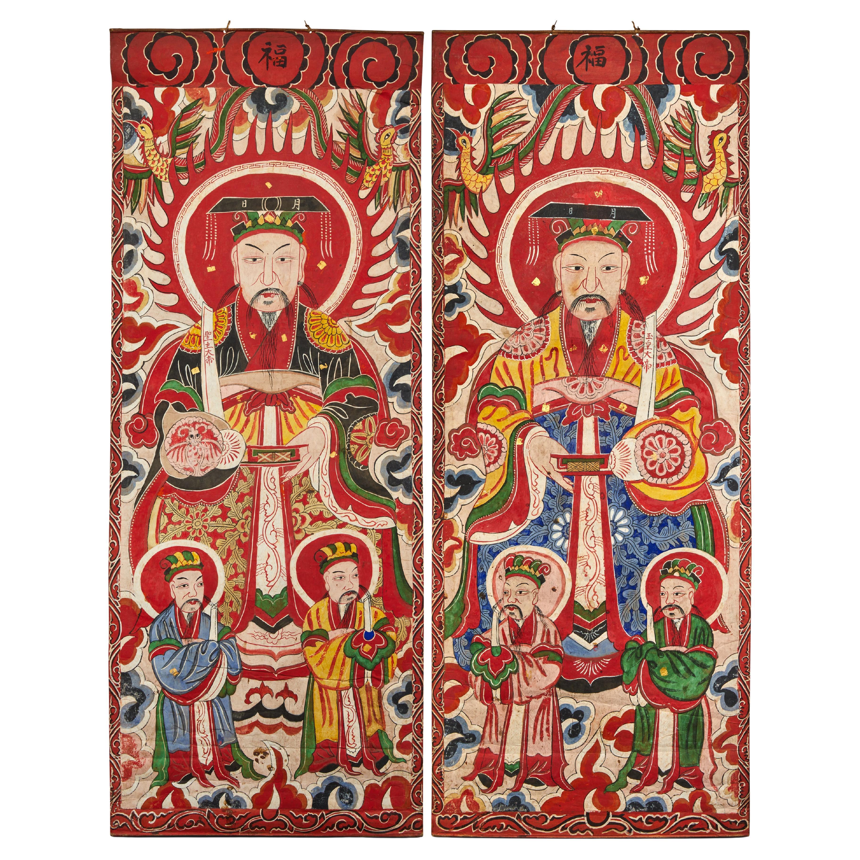 Pair of Scrolls: Chinese Court Figures (Taoist Ceremonial Painting)