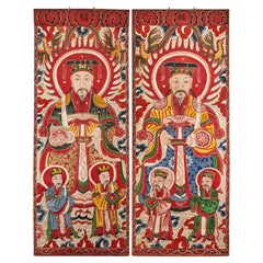 Pair of Scrolls: Chinese Court Figures (Taoist Ceremonial Painting)