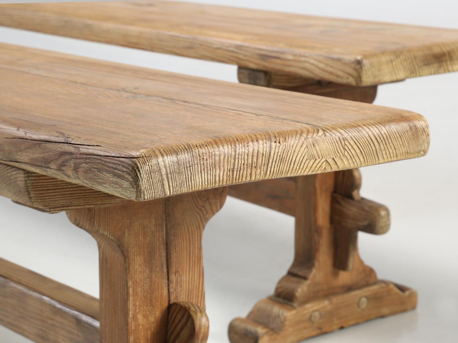 Pair of Scrubbed Pine Farmhouse Table Benches, Fully Restored Structurally 3