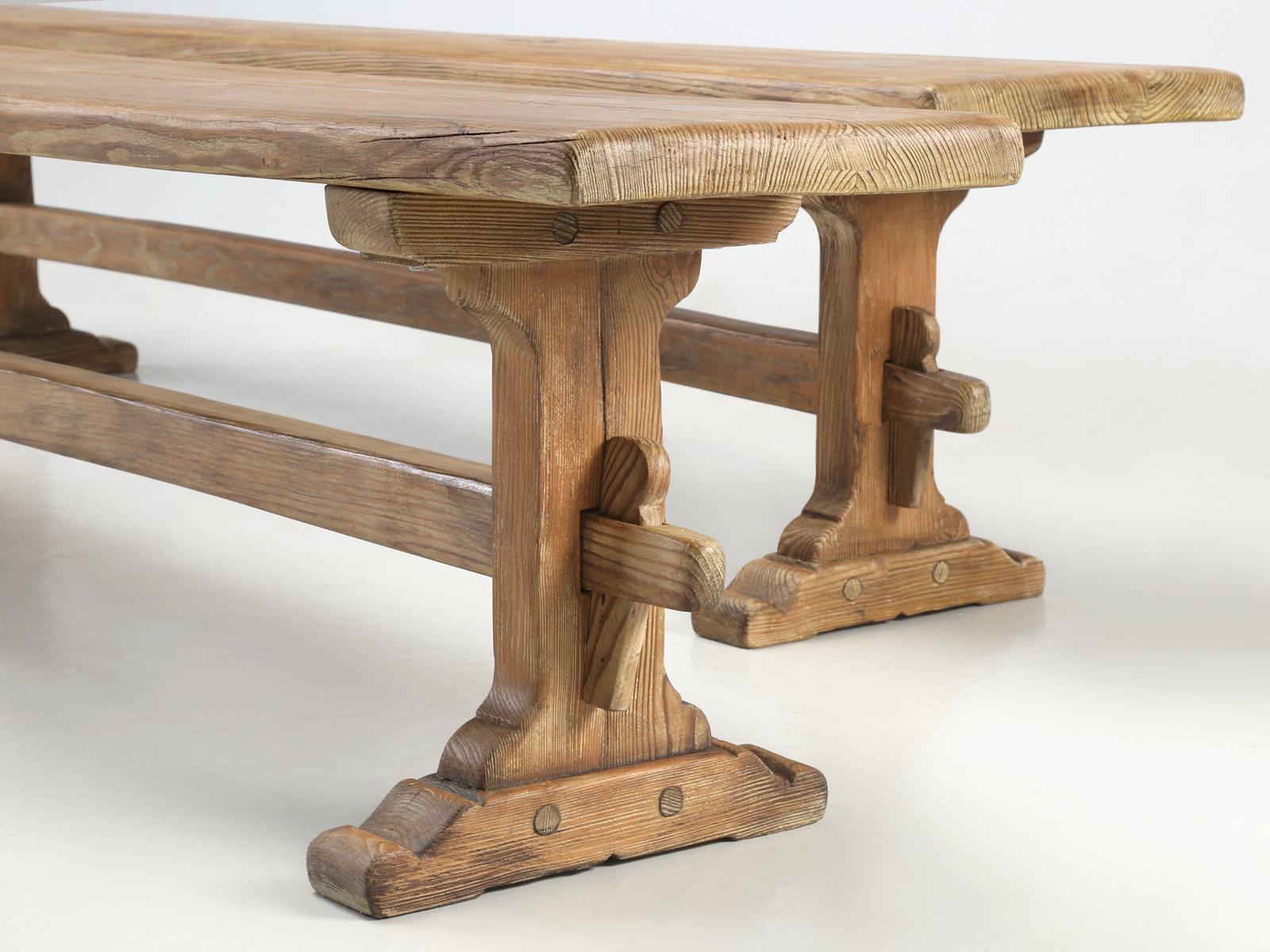 Pair of Scrubbed Pine Farmhouse Table Benches, Fully Restored Structurally 4