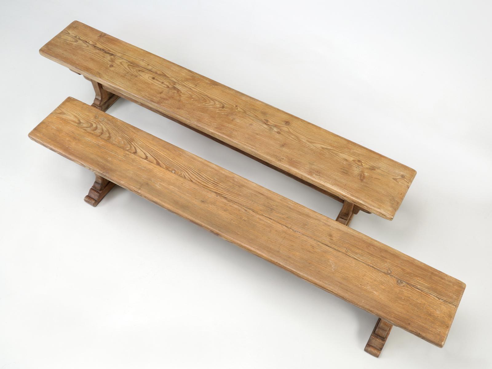 Country Pair of Scrubbed Pine Farmhouse Table Benches, Fully Restored Structurally