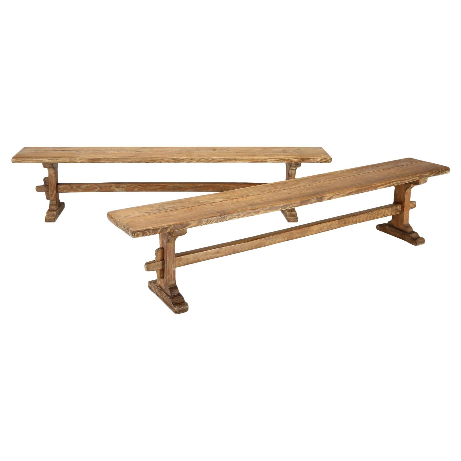 Pair of Scrubbed Pine Farmhouse Table Benches, Fully Restored Structurally