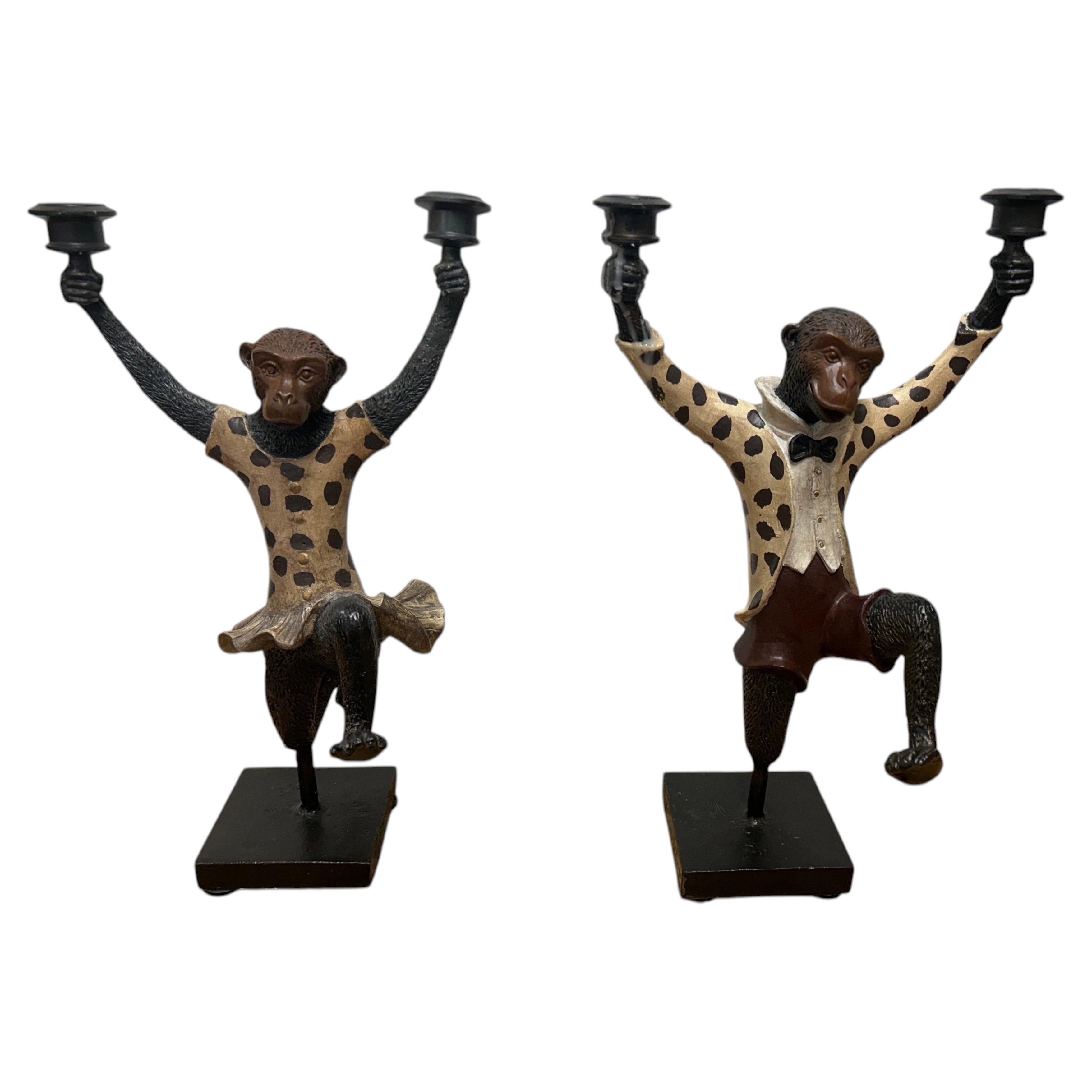 Pair of Scully and Scully, dancing monkeys hand painted cast iron For Sale
