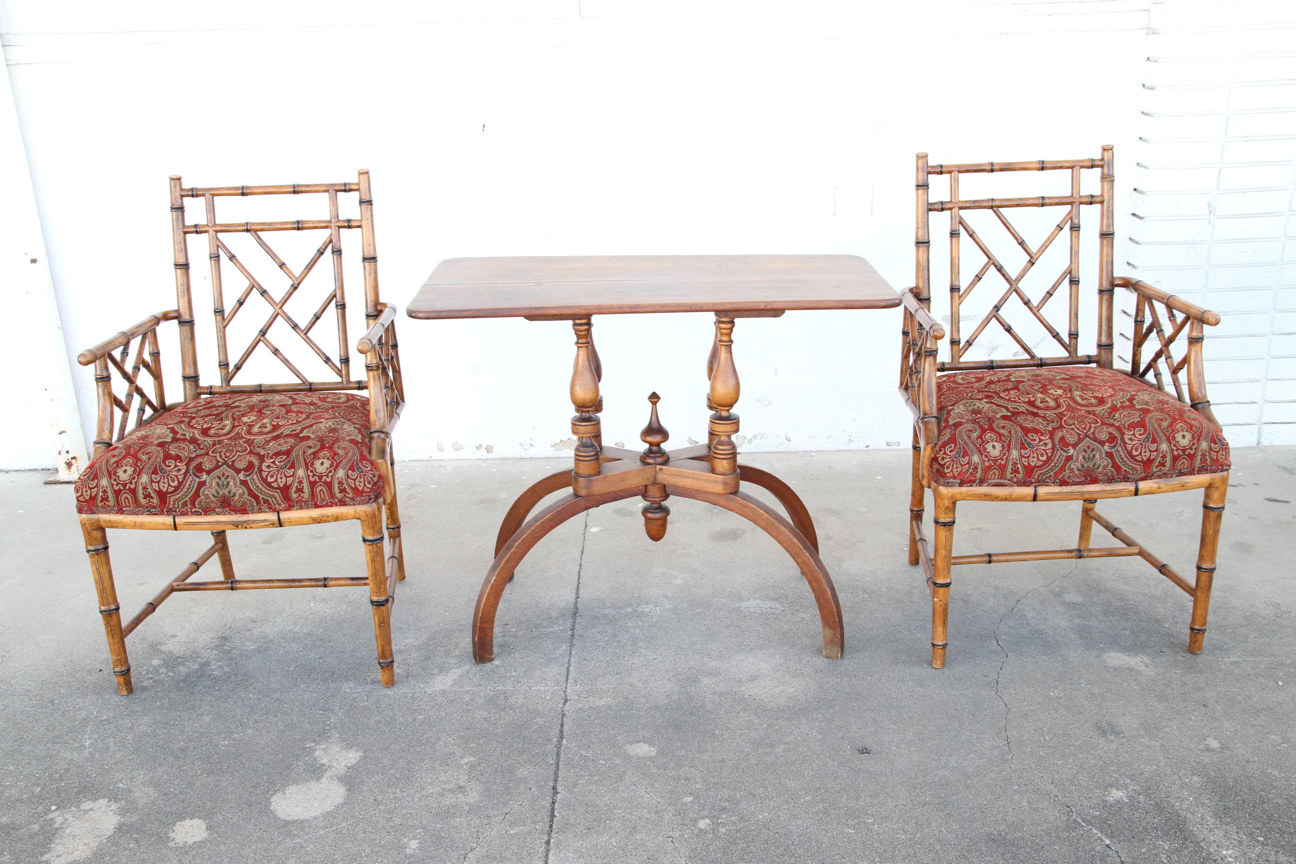 English Pair Of Scully & Scully FAUX BAMBOO ARM CHAIRS