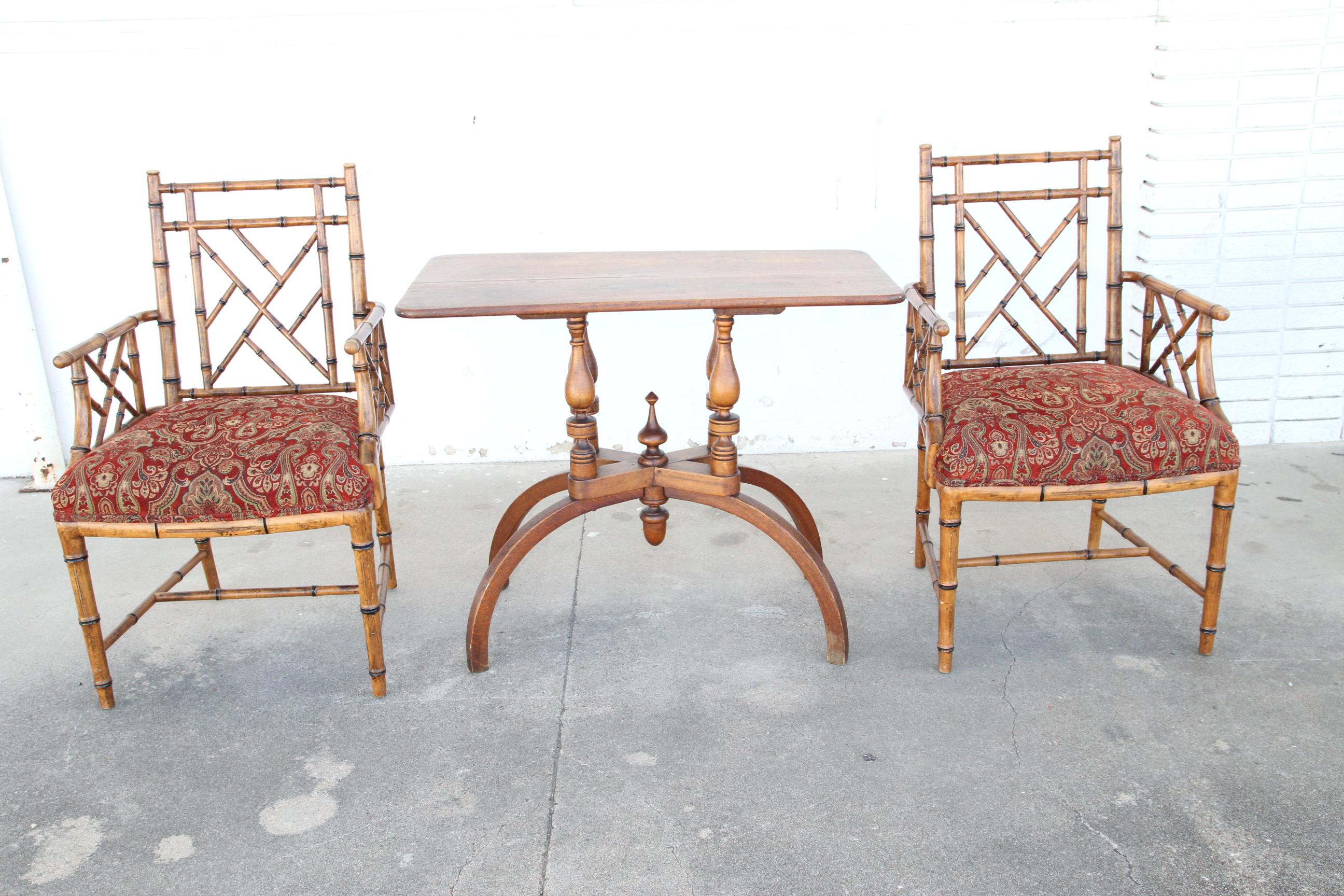 Faux Bois Pair Of Scully & Scully FAUX BAMBOO ARM CHAIRS