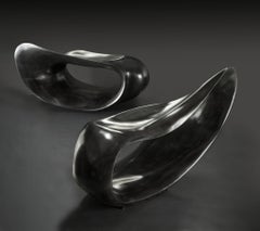 Pair of Sculpted Benches in Ebonized Maple Signed by Gildas Berthelot