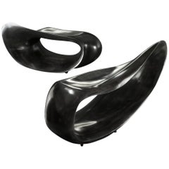 Pair of Sculpted Benches in Ebonized Maple Signed by Gildas Berthelot