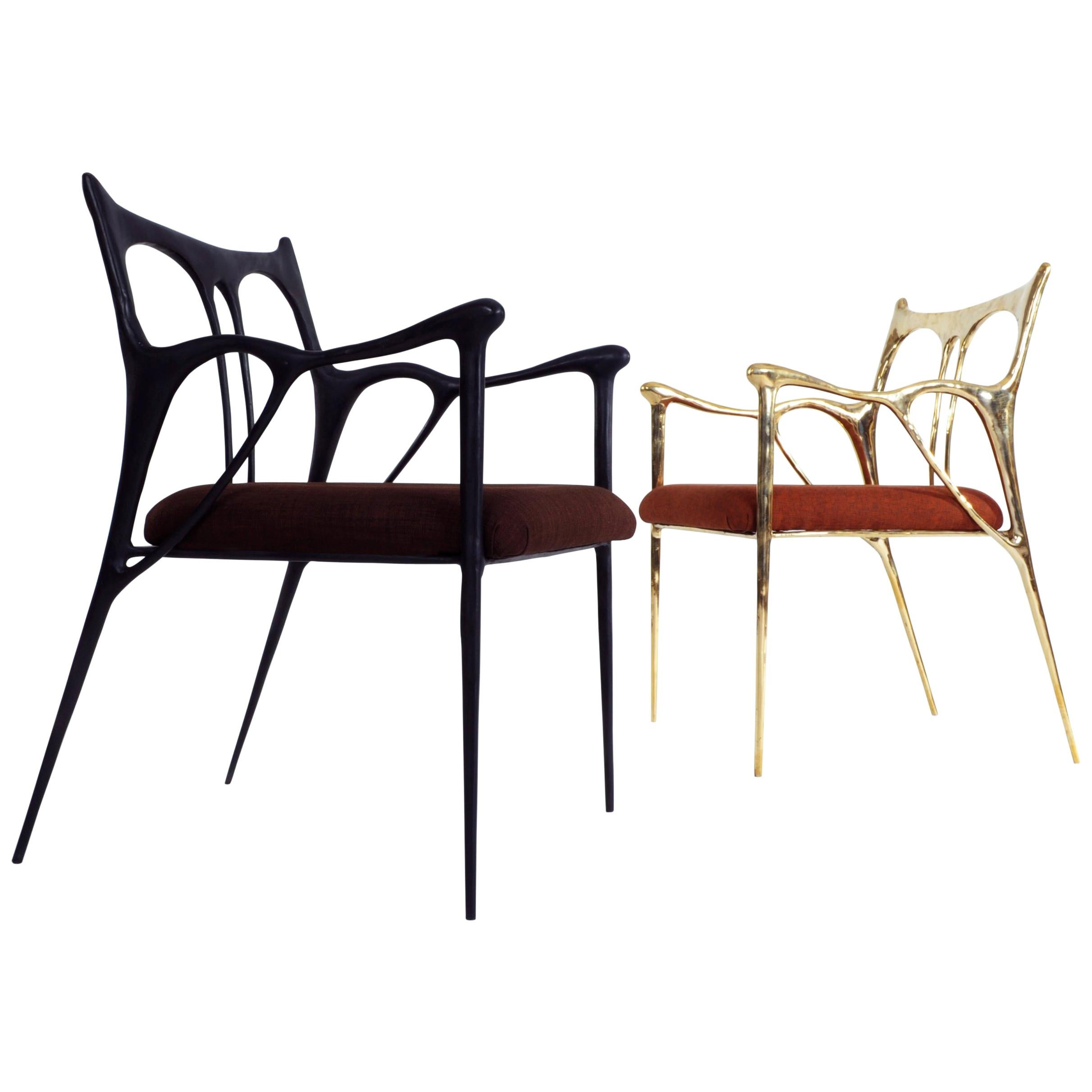 Post-Modern Pair of Sculpted Brass Chairs, Misaya