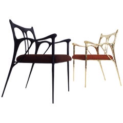 Pair of Sculpted Brass Chairs, Misaya