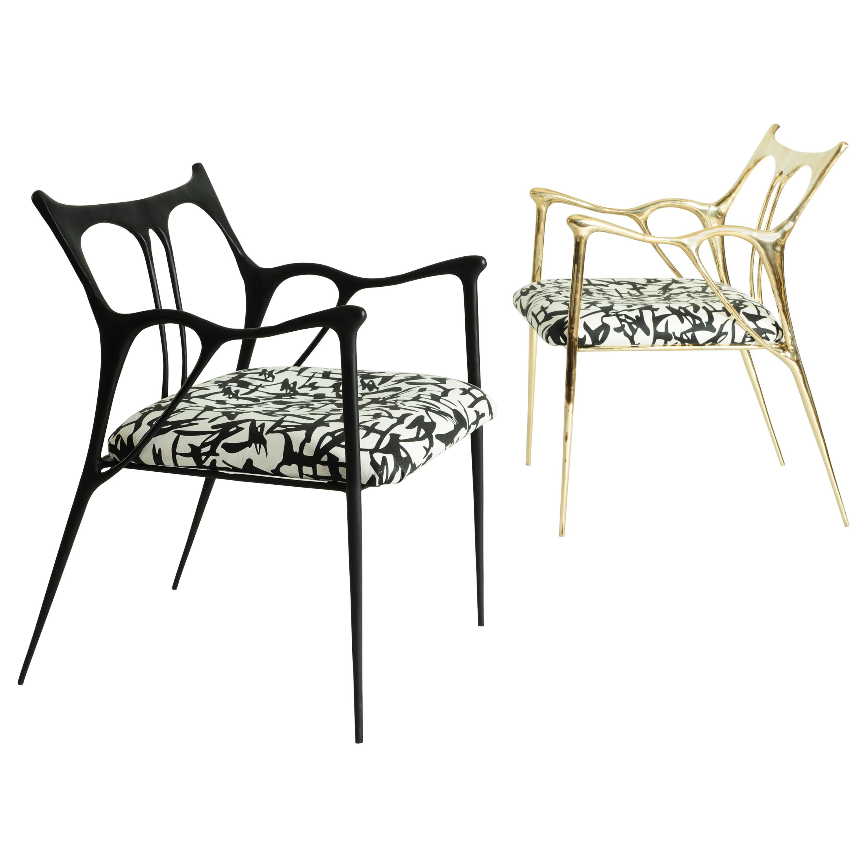 Pair of Sculpted Brass Chairs, Misaya