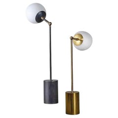 Pair of Sculpted Brass & Glass Table Lamps, Tango One Globe by Paul Matter