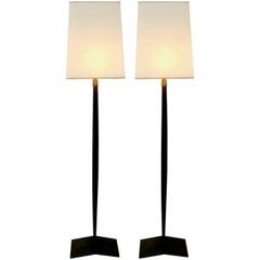 Pair of Sculpted Bronze and Mahogany Floor Lamps