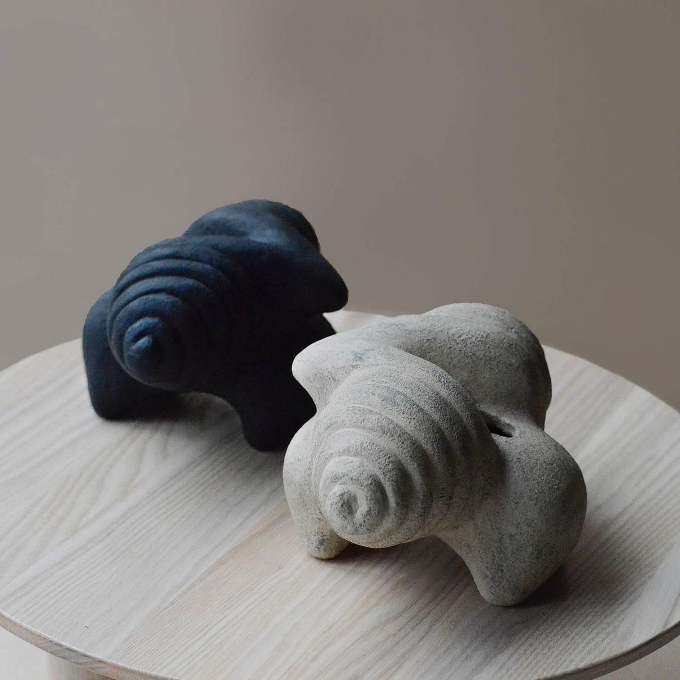 Contemporary Pair of Sculpted Ceramic Vase by Faina