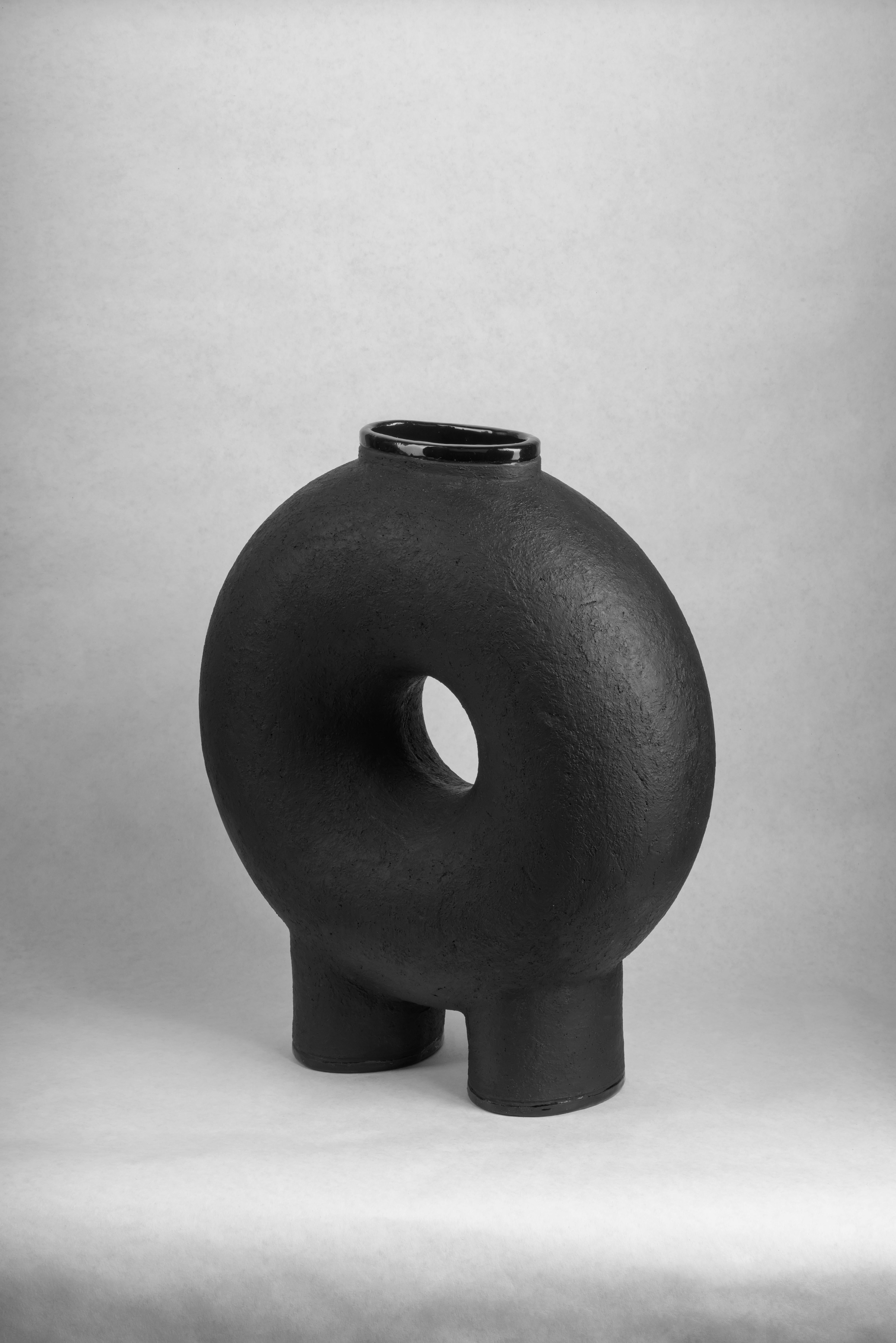 Clay Pair of Sculpted Ceramic Vase by FAINA