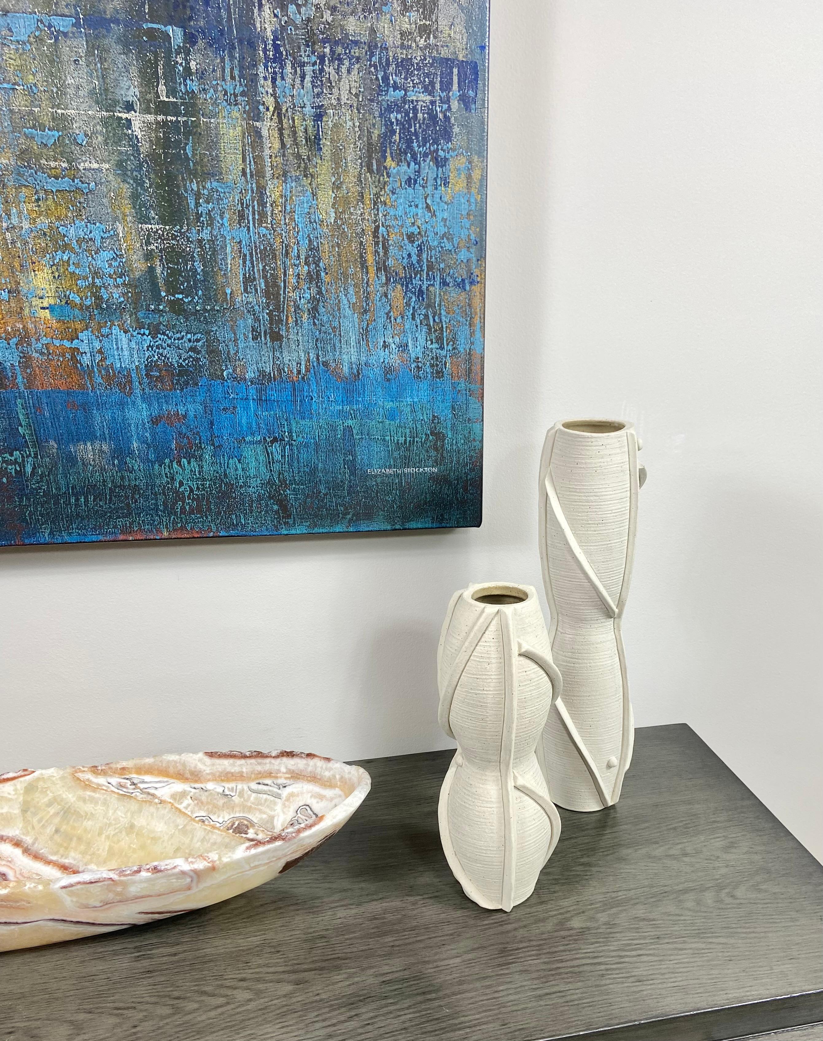 Organic Modern Pair of Sculpted Ceramic Vases by Titia Estes For Sale
