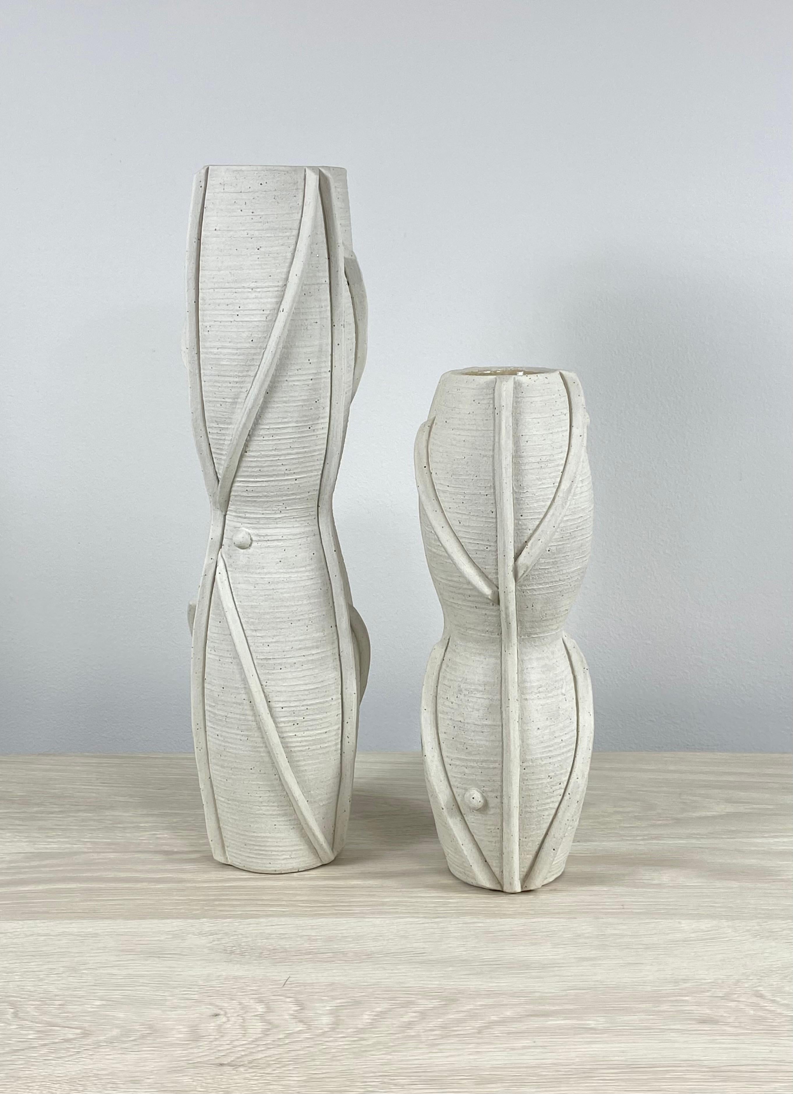 Pair of Sculpted Ceramic Vases by Titia Estes In New Condition For Sale In Norwalk, CT