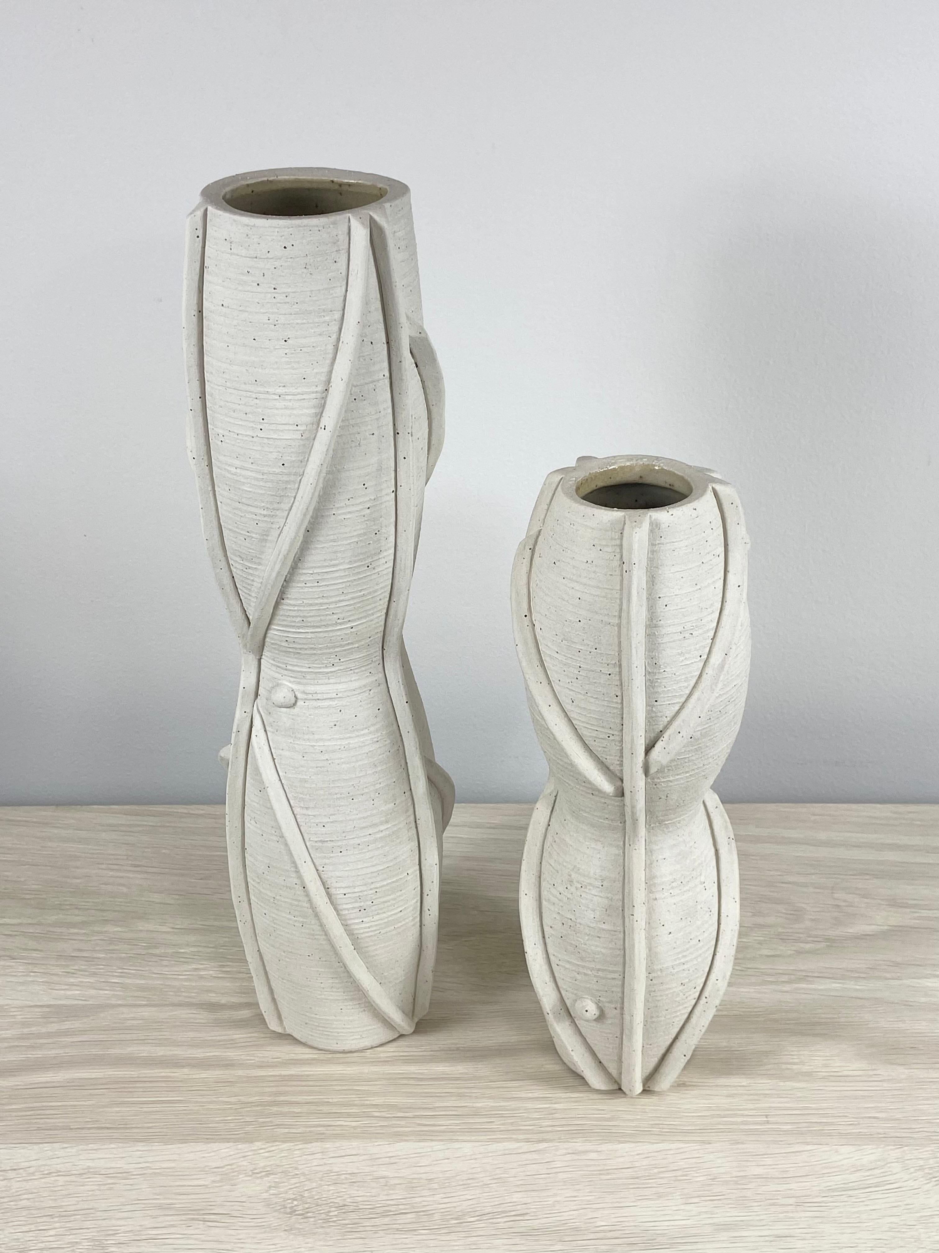 Contemporary Pair of Sculpted Ceramic Vases by Titia Estes For Sale