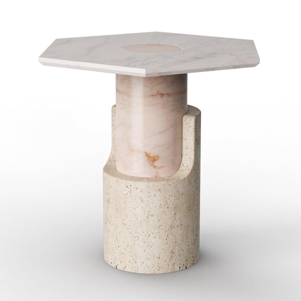 Pair of Sculpted Contemporary Marble Side Table by Dooq
Dimensions: W 60 x D 60 x H 55 cm
Materials: top marble: guatemala green, estremoz white, estremoz rose, carrara, nero marquina,
emperador, travertine. Middle part: estremoz rose. Base part: