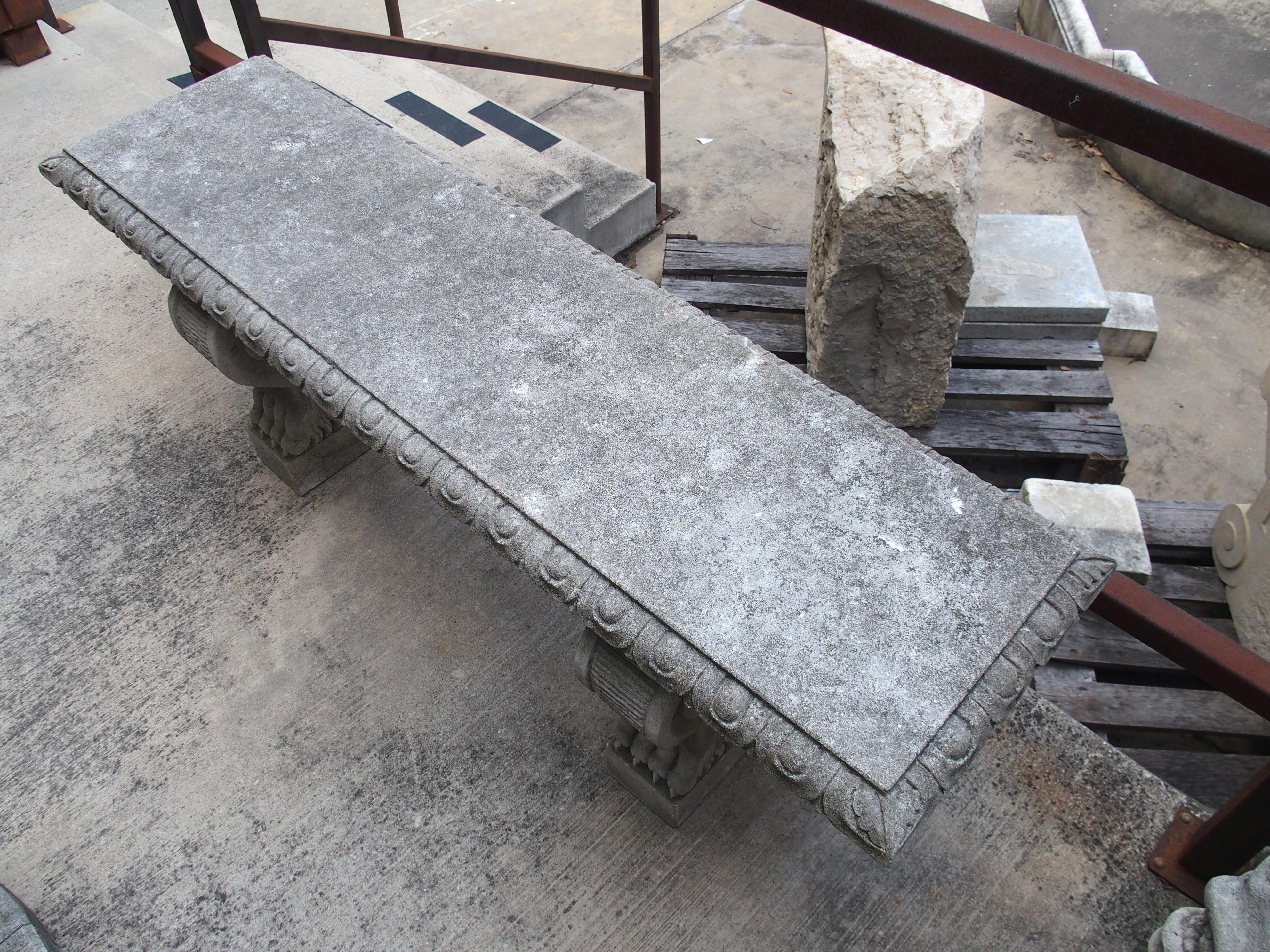 Pair of Sculpted Italian Limestone Garden Benches with Shaped Legs and Paw Feet 6