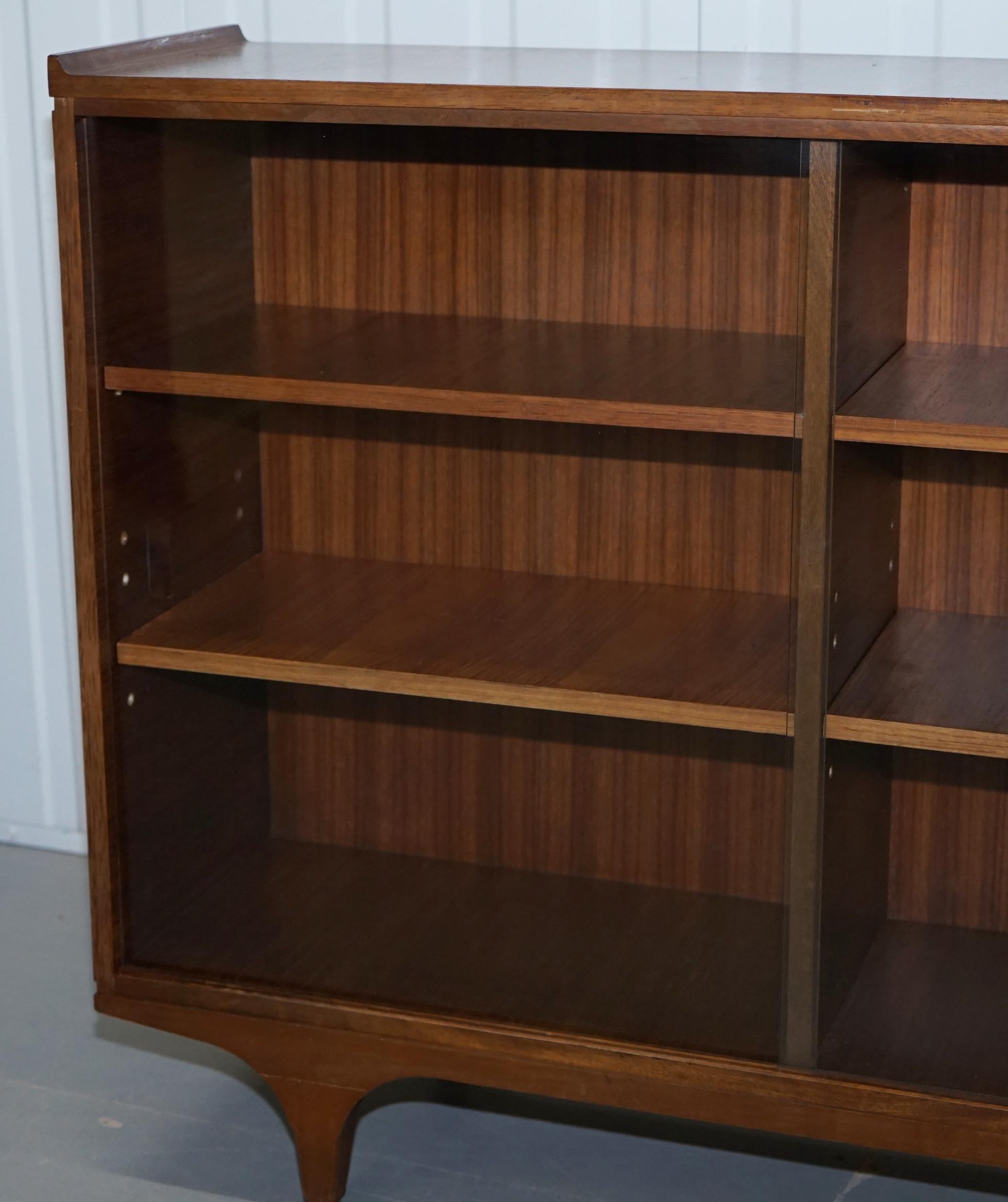 Pair of Sculpted Mid-Century Modern Teak Bookcases with Glass Sliding Doors 5