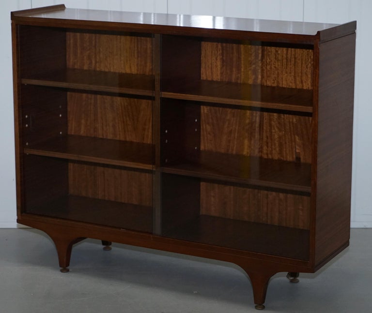 Pair of Sculpted MidCentury Modern Teak Bookcases with Glass Sliding