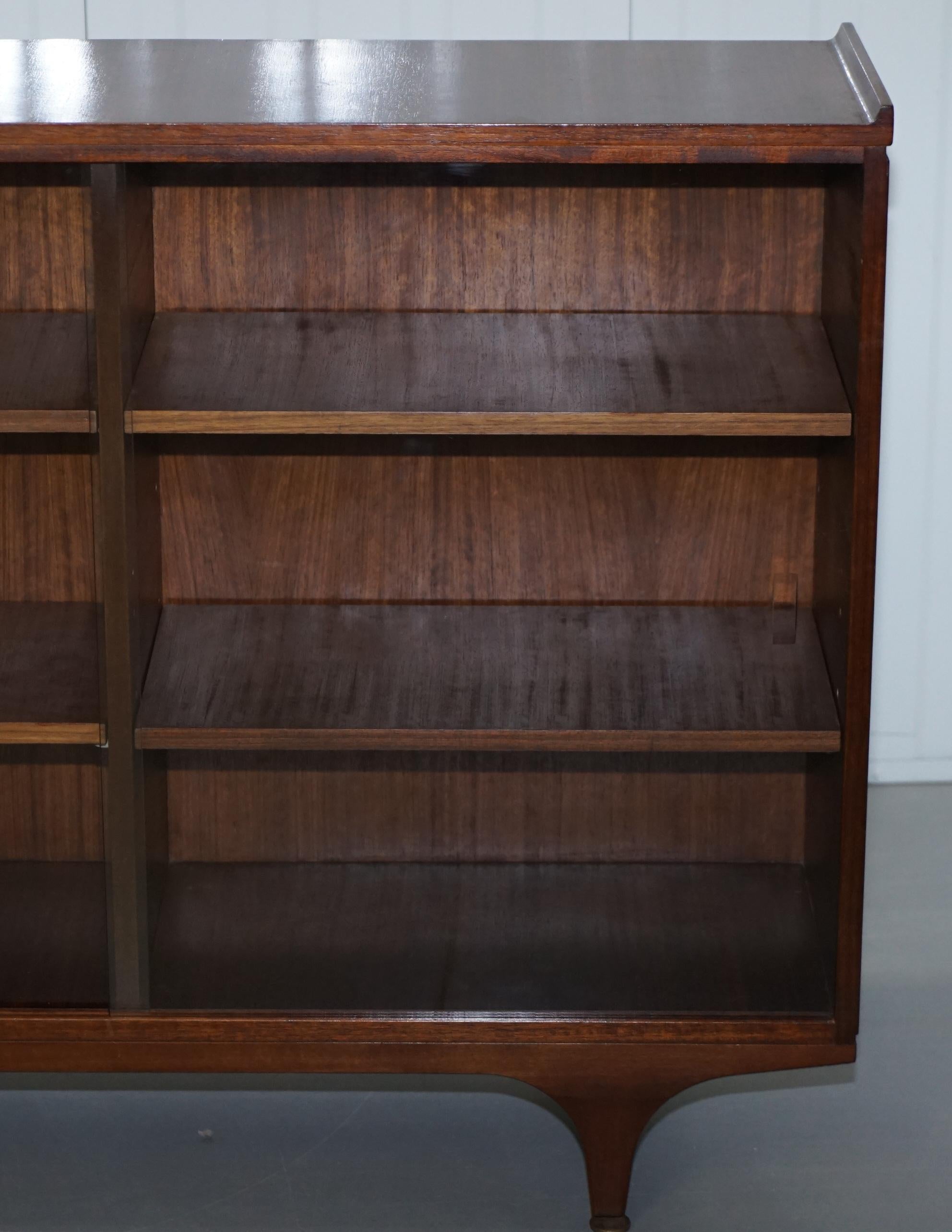 Pair of Sculpted Mid-Century Modern Teak Bookcases with Glass Sliding Doors 8