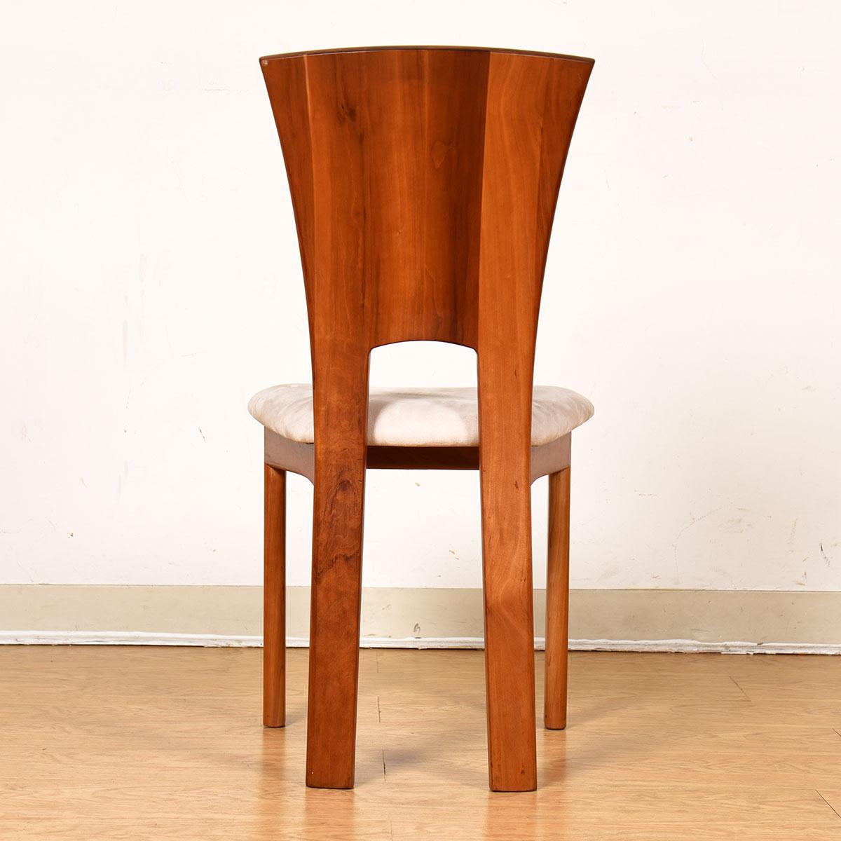 Mid-Century Modern Pair of Sculpted Solid Wood Tallback Accent Chairs in Ultra-Suede For Sale