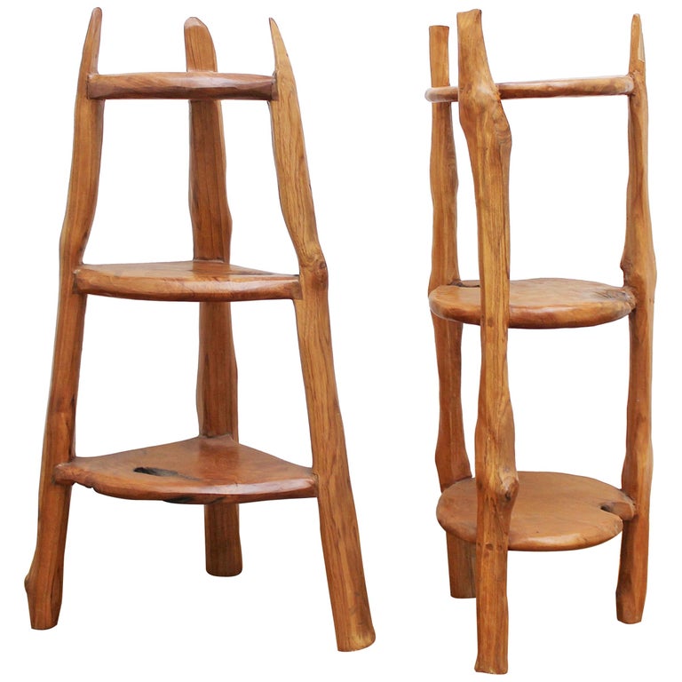 Pair of Sculpted Wood Side Tables For Sale at 1stDibs