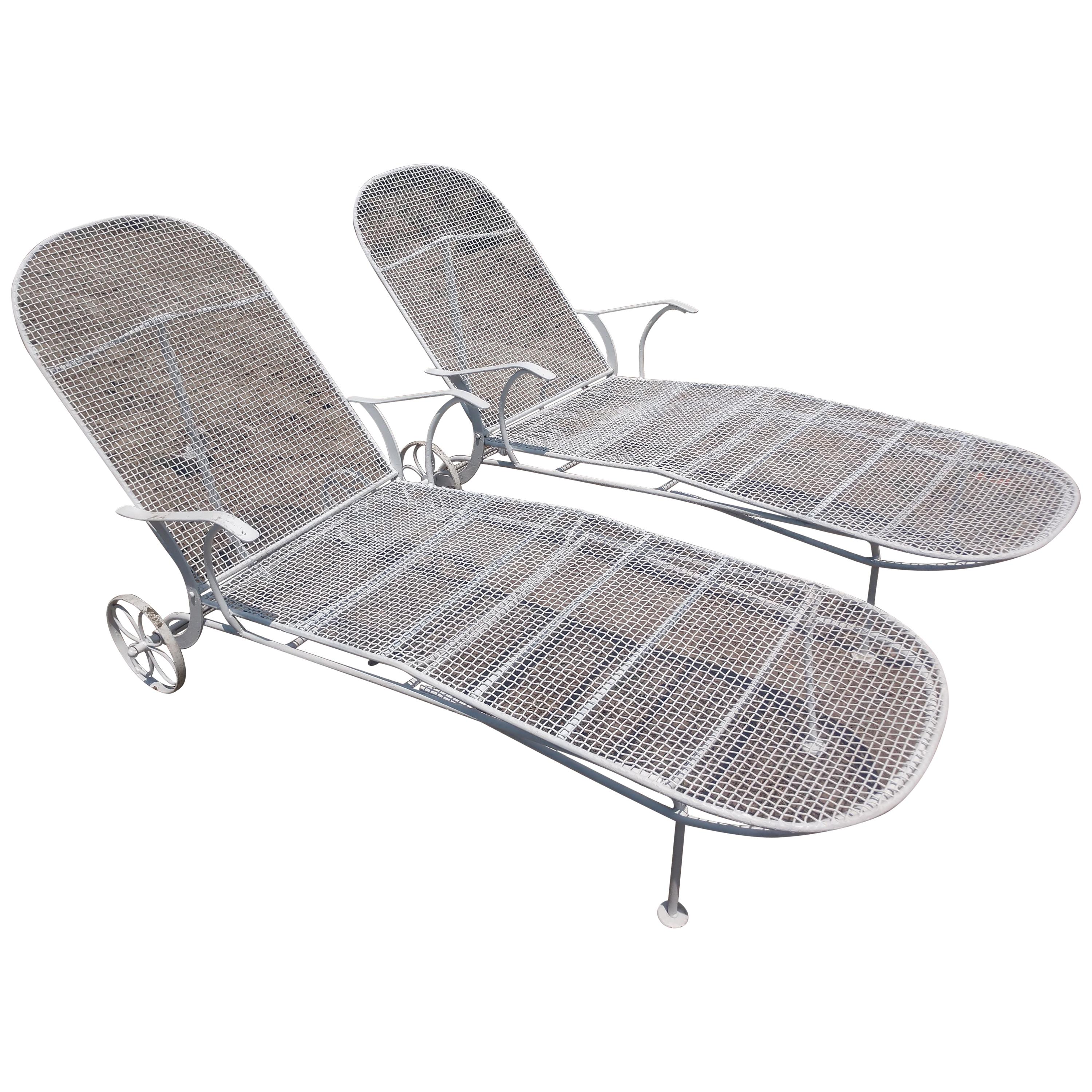 Pair of Sculptura Outdoor Iron Chaise Lounges by Russell Woodard