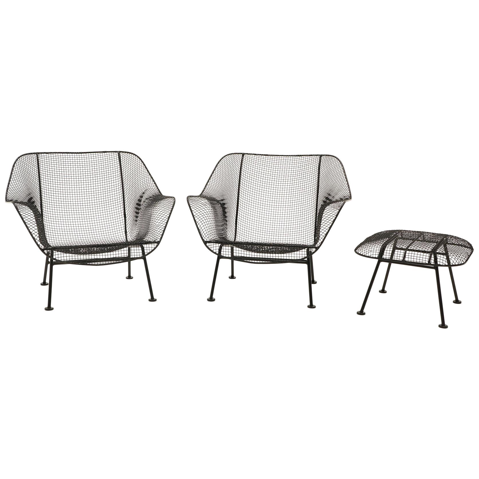 Pair of Sculptura Outdoor Lounge Chairs and Ottoman by Russell Woodard, Restored
