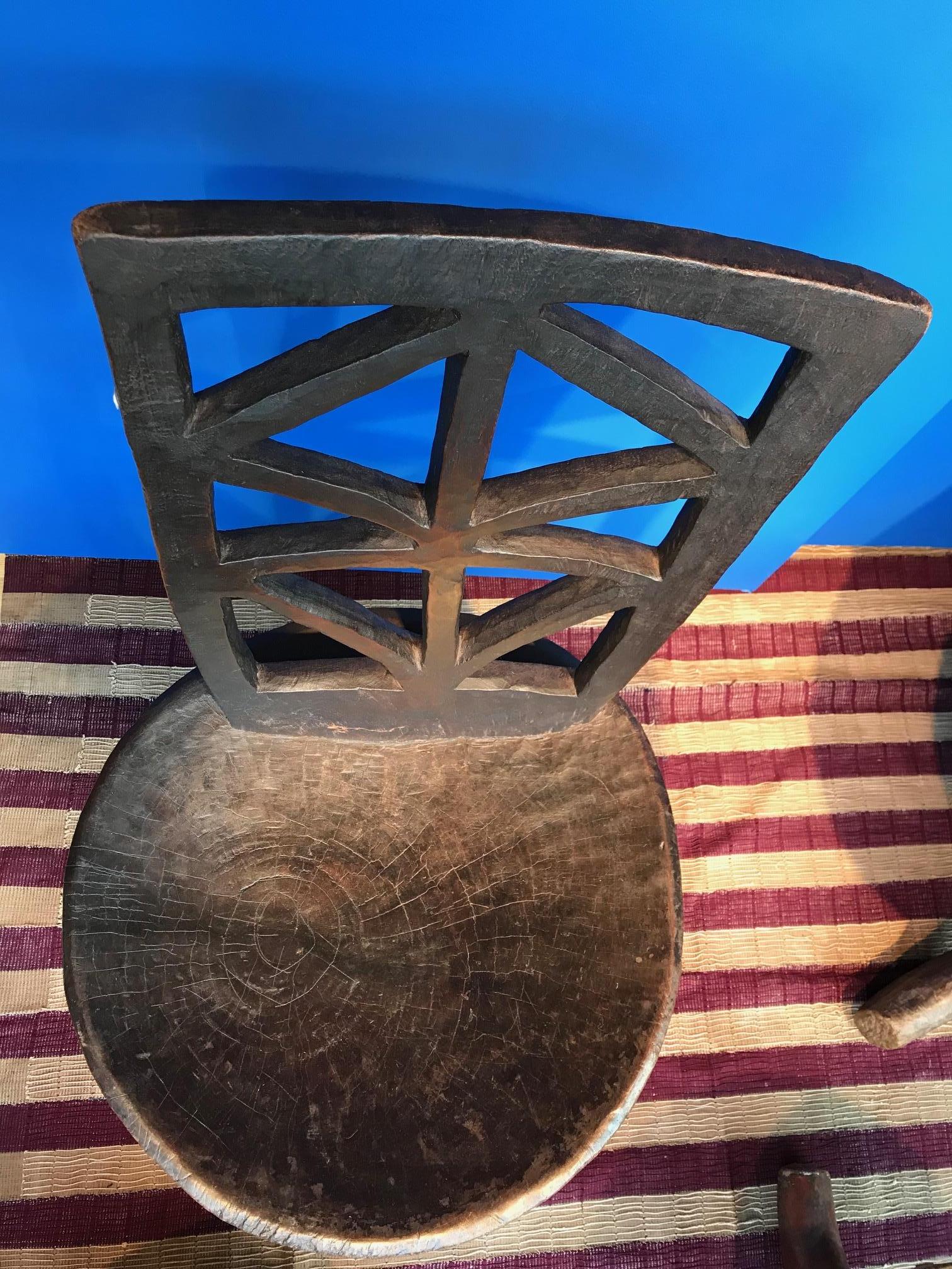 Pair of Sculptural 1960s Ethiopian Wooden Hand Carved Chairs & Stool 3