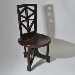 Pair of Sculptural 1960s Ethiopian Wooden Hand Carved Chairs & Stool