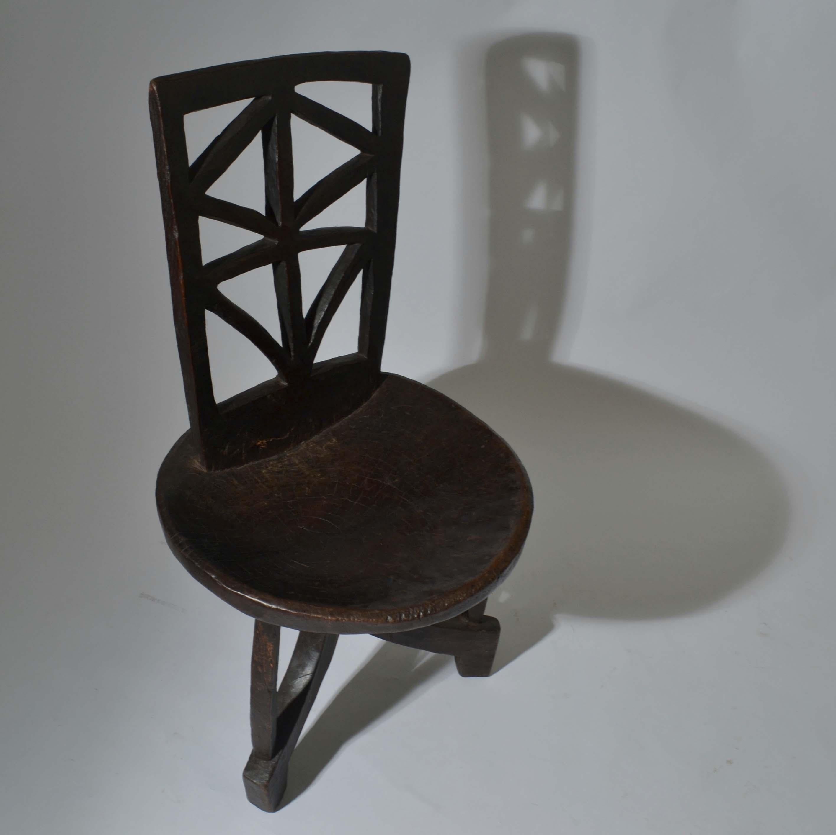 Mid-20th Century Pair of Sculptural 1960s Ethiopian Wooden Hand Carved Chairs & Stool