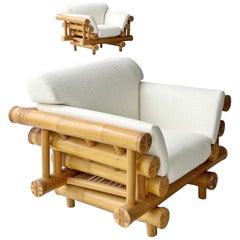 Paire de fauteuils de salon sculpturaux en bambou des années 1970