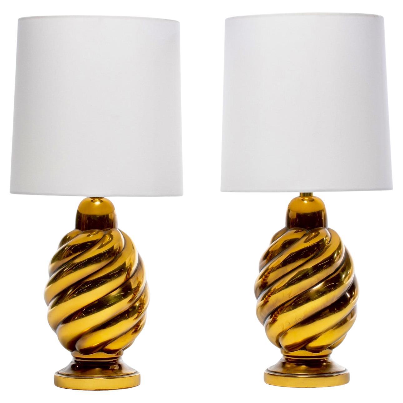 Pair of Sculptural 1970s Brass Swirl Lamps