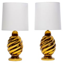 Pair of Sculptural 1970s Brass Swirl Lamps