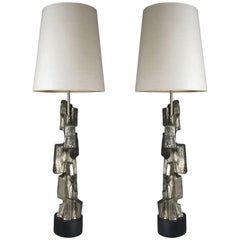 Pair of Sculptural 1970s Bronze Lamps attributed to Richard Barr