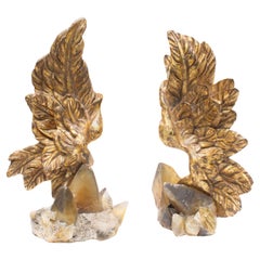 Pair of Sculptural 19th Century Italian Gilded Angel Wings with Calcite Crystals