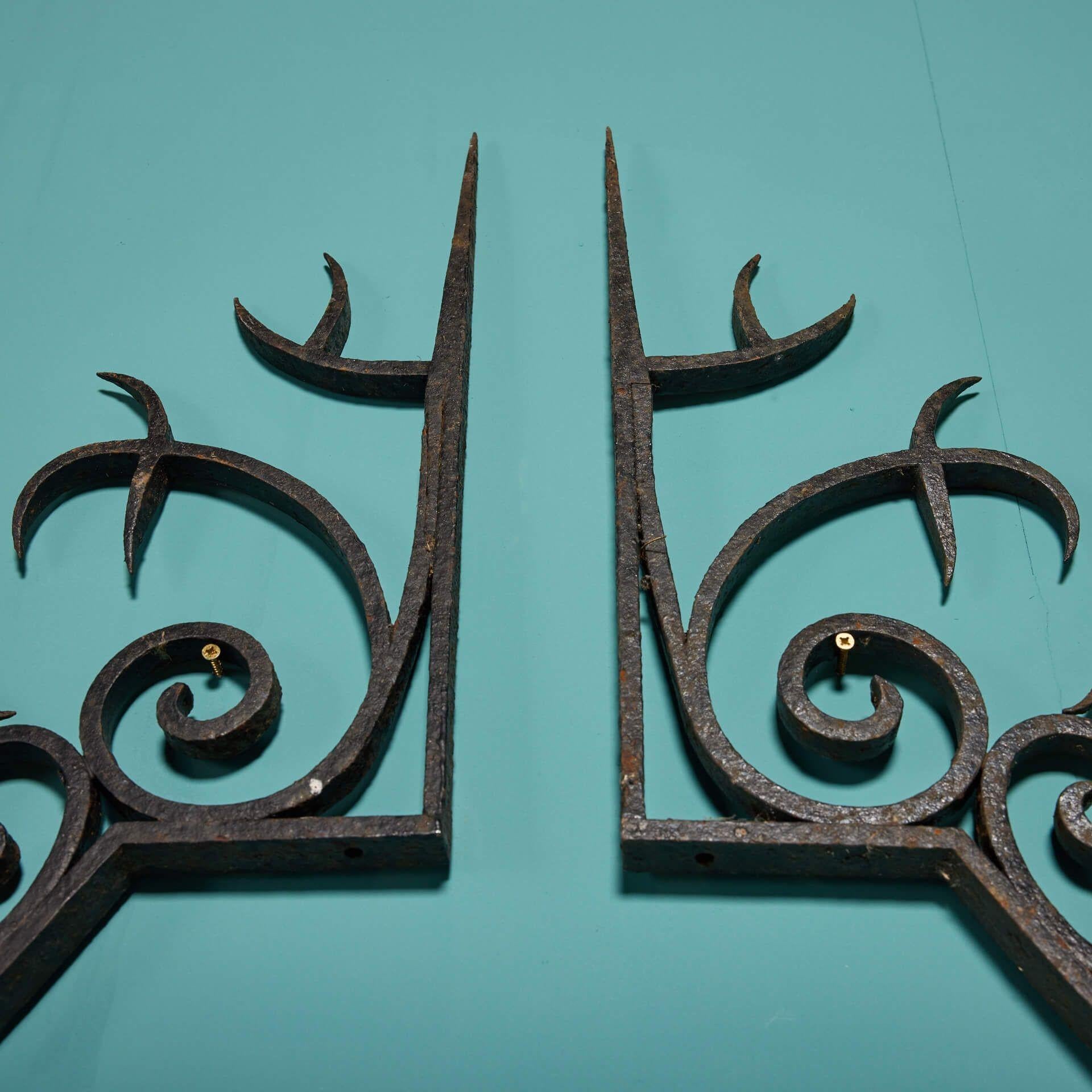 Hand-Crafted Pair of Sculptural Antique Wrought Iron Garden Arches For Sale