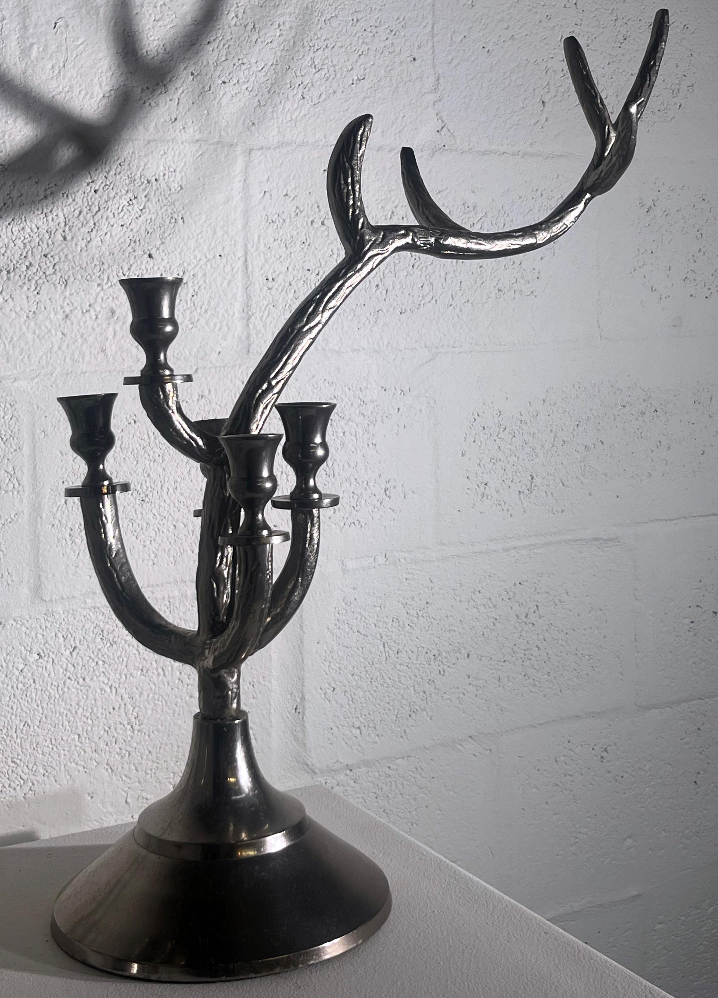Baroque Pair of Sculptural Antler-Inspired Metal Candelabra, 1970s For Sale