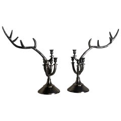 Pair of Sculptural Antler-Inspired Metal Candelabra, 1970s