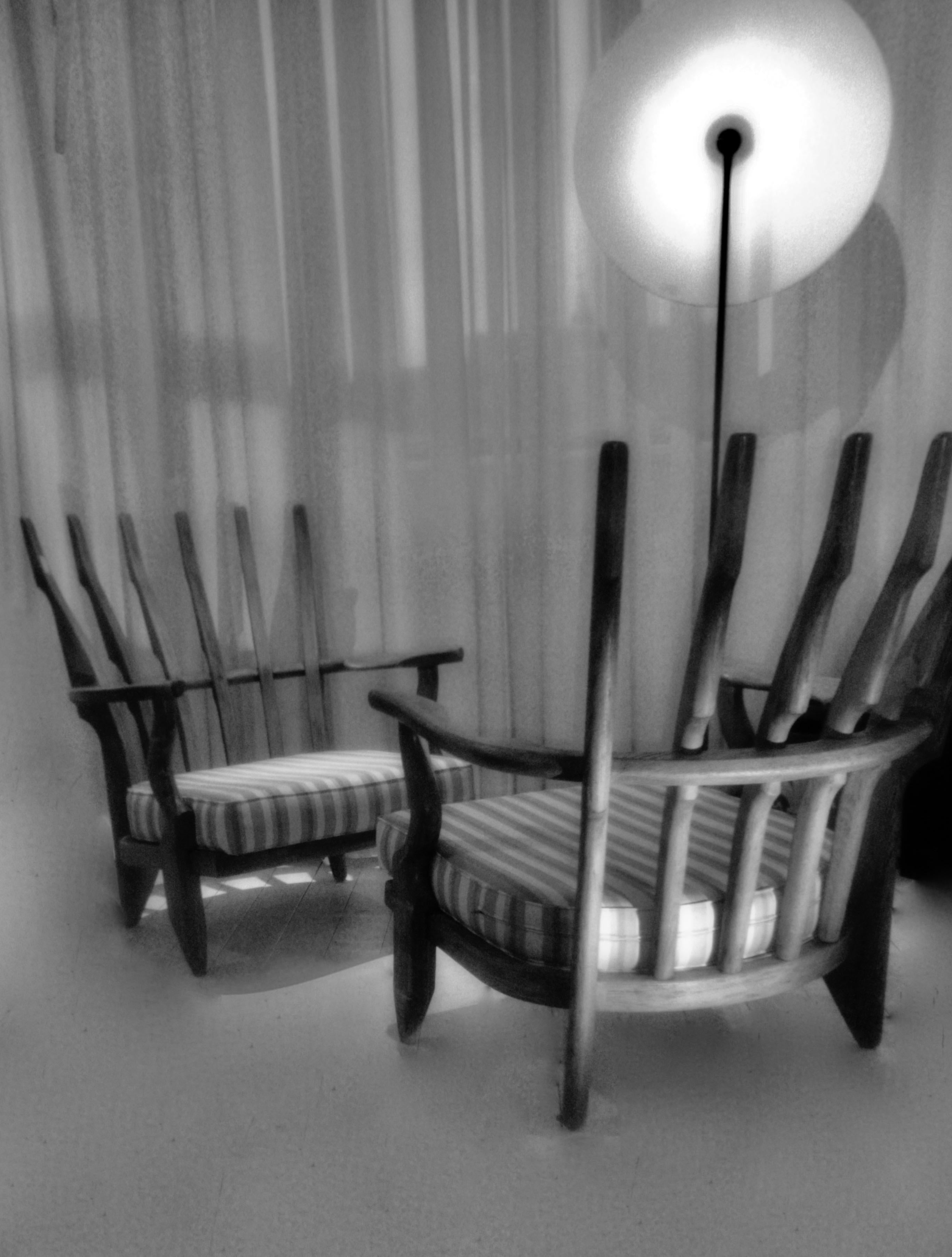 Fabric Pair of Sculptural Armchairs by Guillerme and Chambron, France, 1960