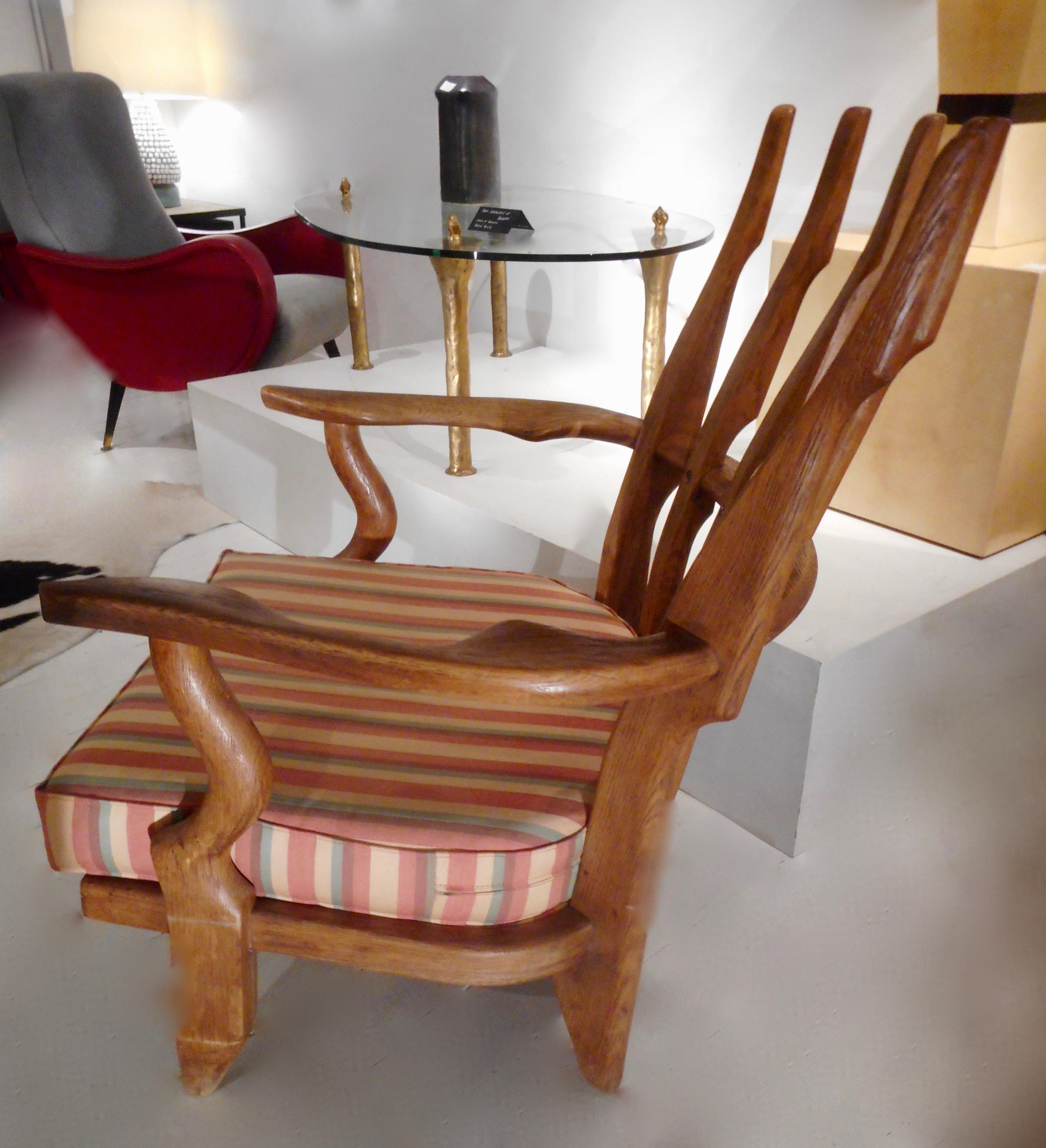 Mid-20th Century Pair of Sculptural Armchairs by Guillerme and Chambron, France, 1960